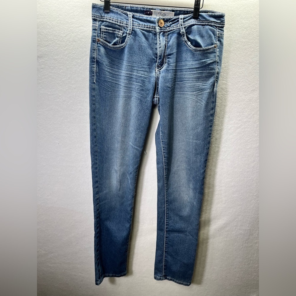 VGS Vigoss Skinny Jeans Womens 6 Blue Denim Stretch Wide Stitch Flap Pocket 2133
